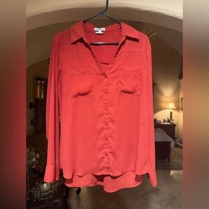 Express Women's Bold Red Button-Down Shirt